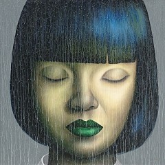 GIRL WITH GREEN LIP PAINT 140x140 - PAINTINGS